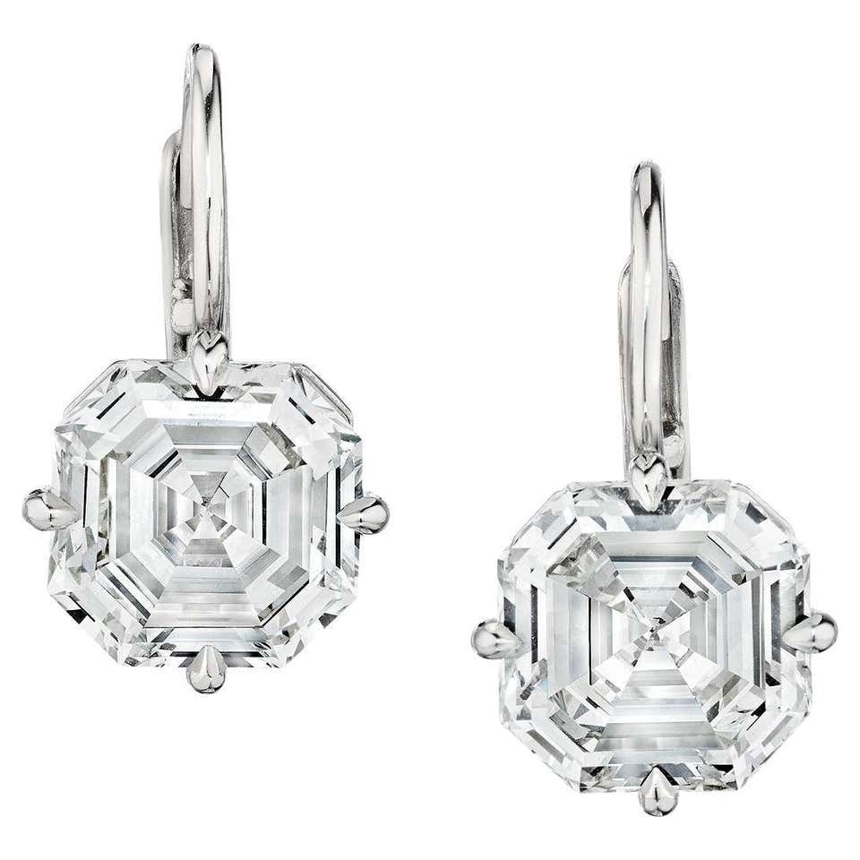 4.11 Cut-Cornered Square Step Cut Diamond Platinum Drop Earrings For ...