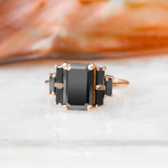 4.10 Carats Unique Black Emerald & Baguette Cut Diamond Engagement Ring