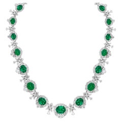 41.12 Carat Oval Cut Emerald and Diamond Necklace in Platinum