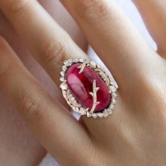 41.19 Carat Rubellite Diamond 18 Karat Gold Ring