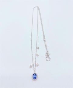 $4, 119 Stunning 18Kt Gold Gorgeous Blue Sapphire and Diamond Pendant Necklace