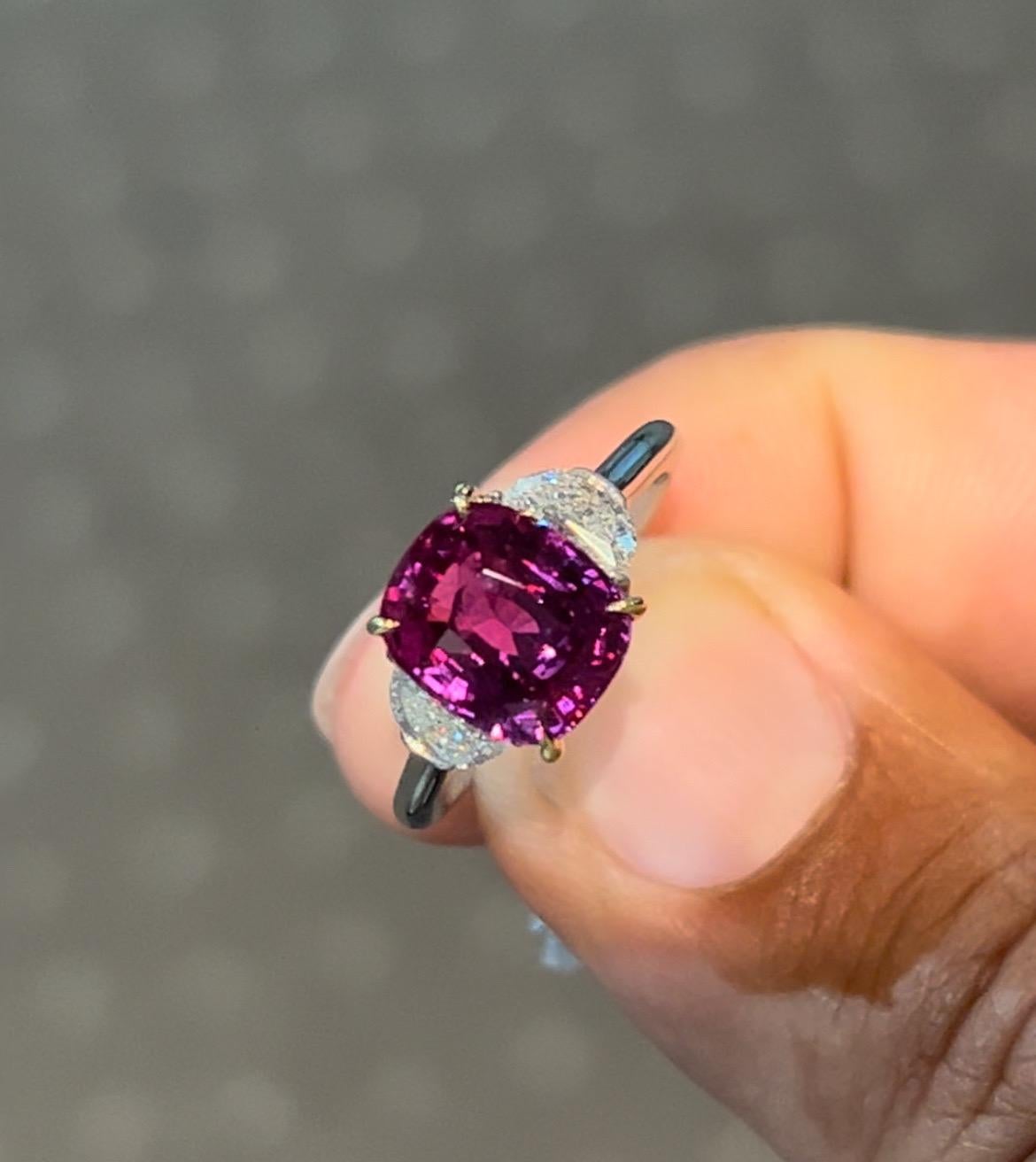 Cushion Cut 4.11 carat cushion-cut, untreated Mozambique Ruby ring. AGL certified.  For Sale