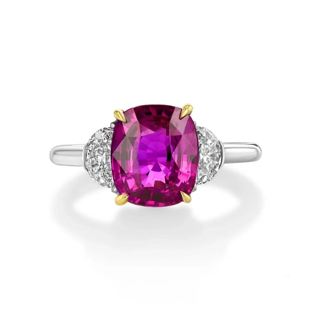 4.11 carat cushion-cut, untreated Mozambique Ruby ring. AGL certified.  In Excellent Condition For Sale In Los Angeles, CA