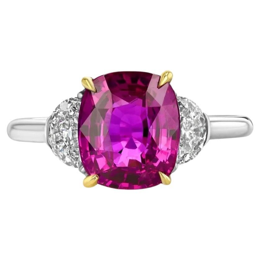 4.11 carat cushion-cut, untreated Mozambique Ruby ring. AGL certified.  For Sale