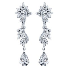 Vintage 4.11ctw Pear Shaped Natural Diamond & 2.00ctw Diamond Dangle Earrings, Palladium