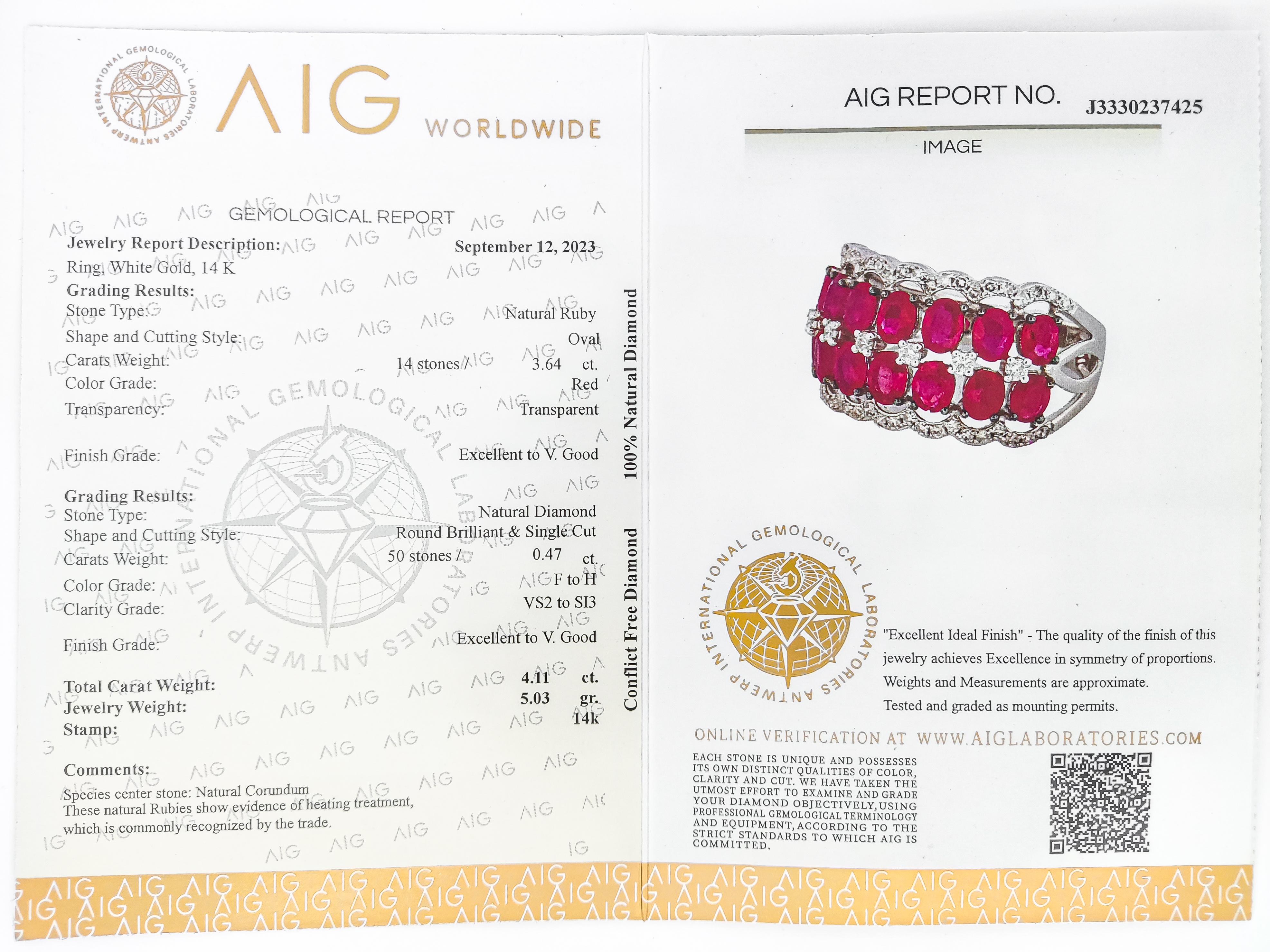 NO RESERVE 3.64CT Ruby & 0.47CT Diamond 14K White Gold Ring For Sale 5