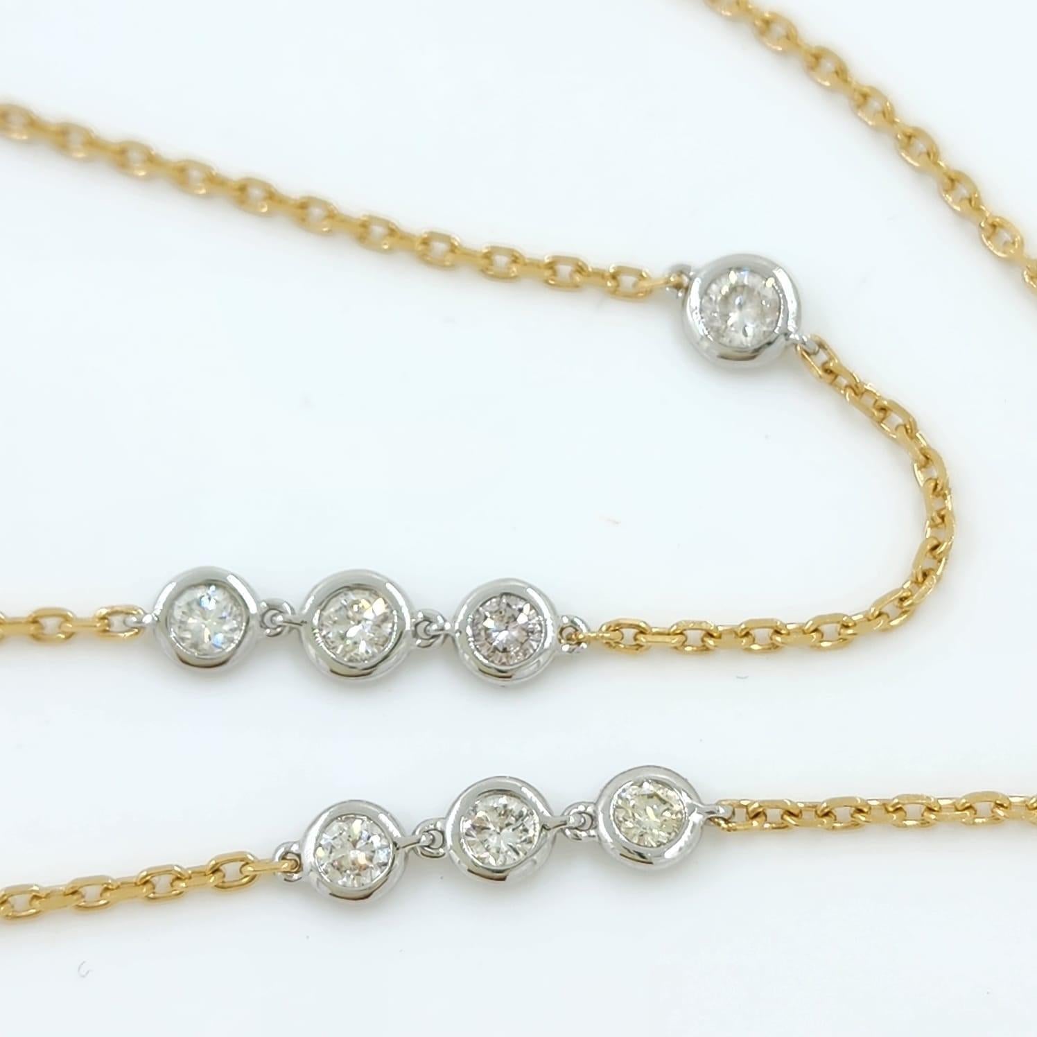 Round Cut 4.12 Carat 29-Station Diamond by The Yard Necklace in 18 Karat Yellow Gold For Sale