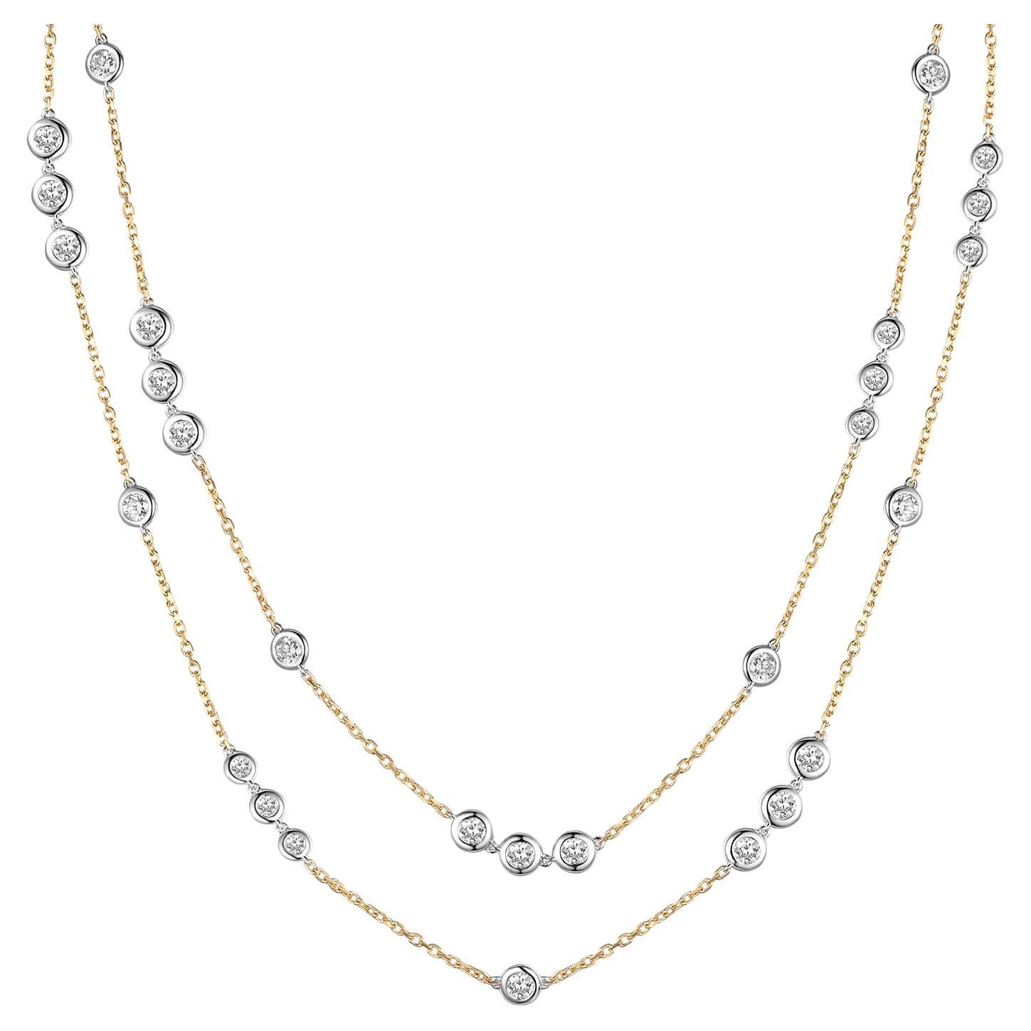 4.12 Carat 29-Station Diamond by The Yard Necklace in 18 Karat Yellow Gold For Sale