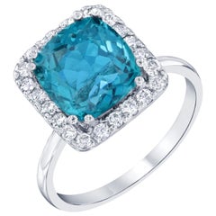 Bague de fiançailles en or blanc 14 carats avec diamants et apatite de 4,12 carats