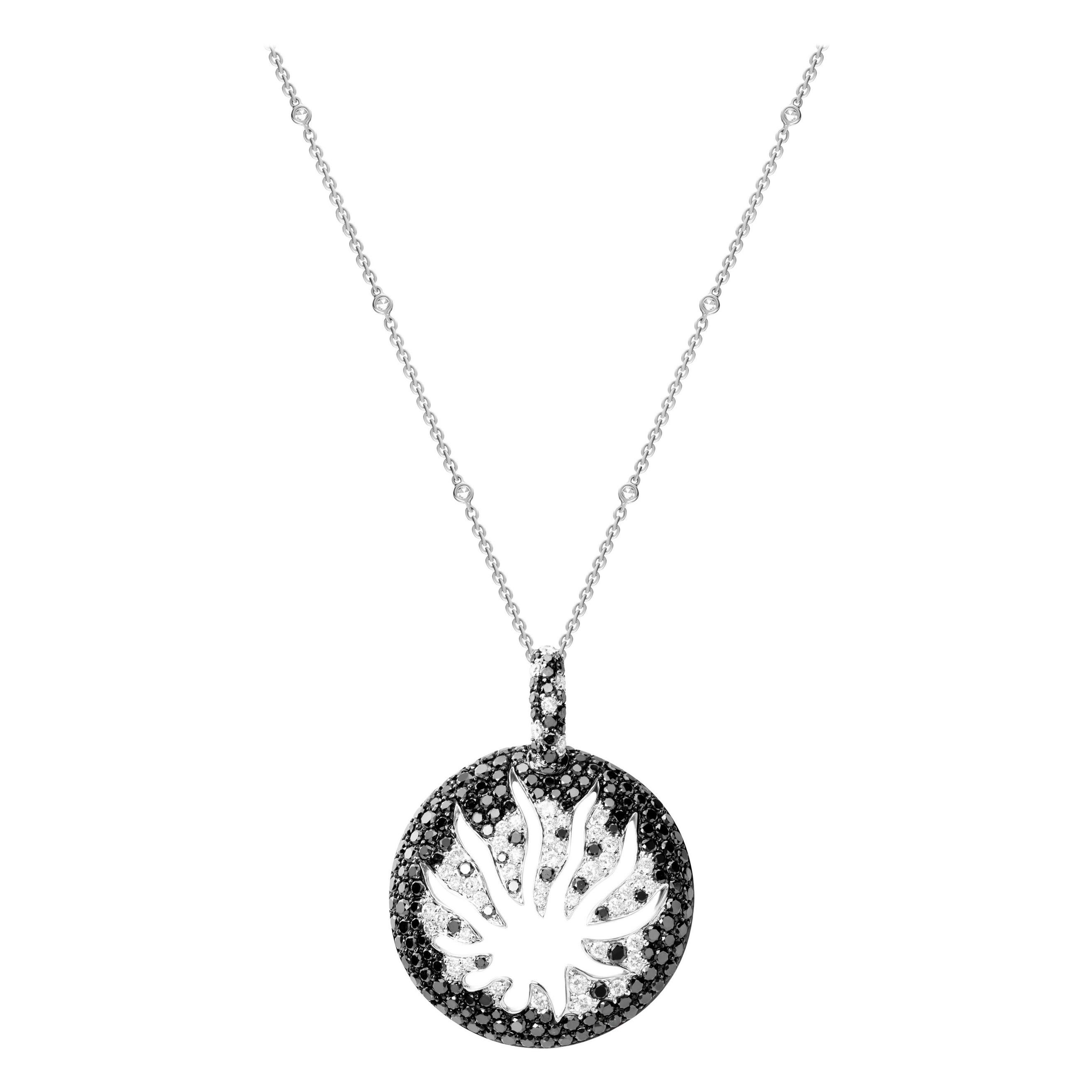 4.12 Carat Black White Diamond 18K Gold Constellation Medallion Pendant Necklace