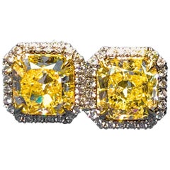 4.12 Carat -Fancy Light Yellow Halo Style Diamond Earrings