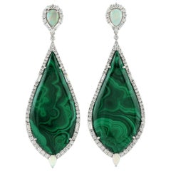 41.2 Carat Malachite Opal Diamond 18 Karat Gold Earrings
