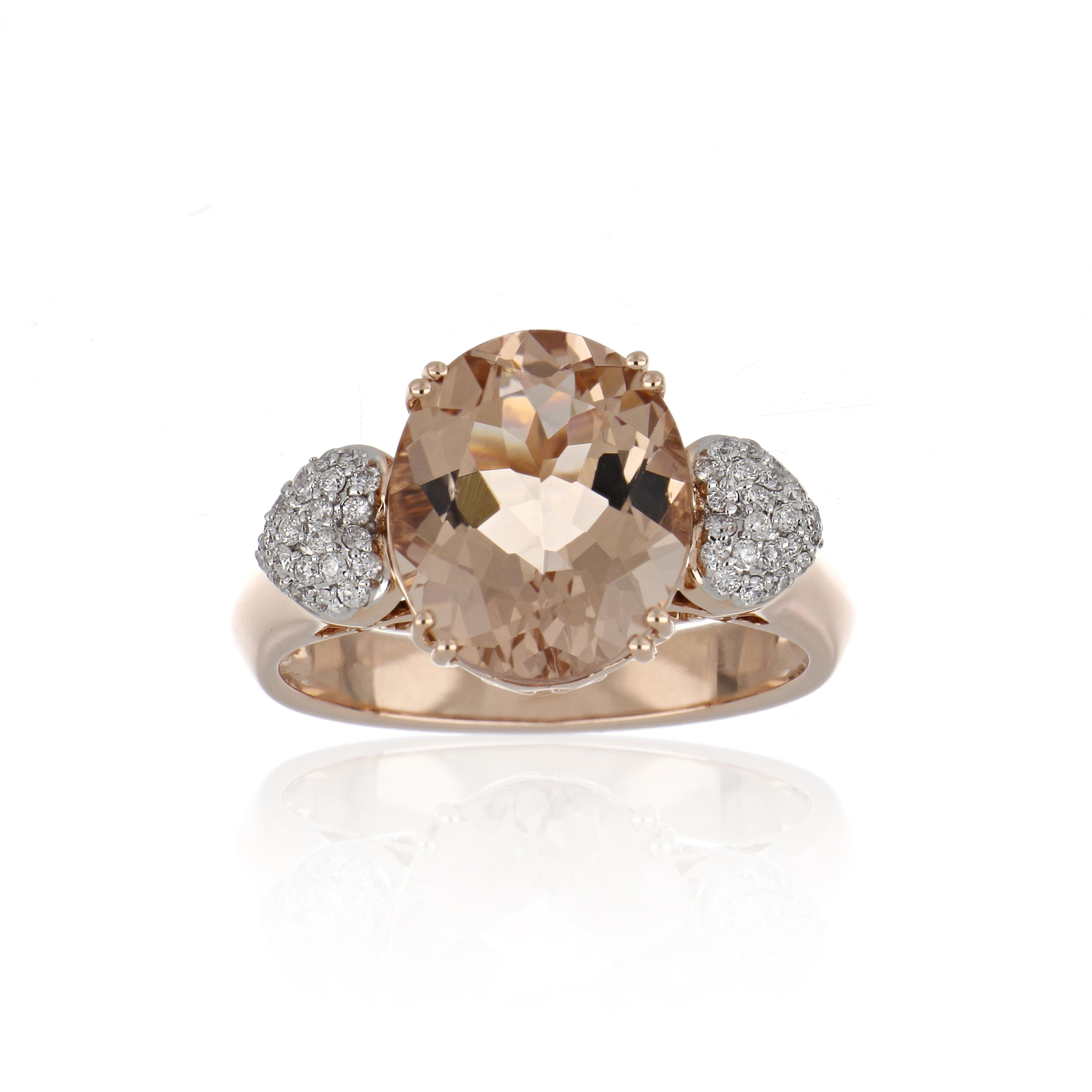 4.12 Carat Morganite Ring with Diamonds in 14 Karat Rose Gold For Sale 1