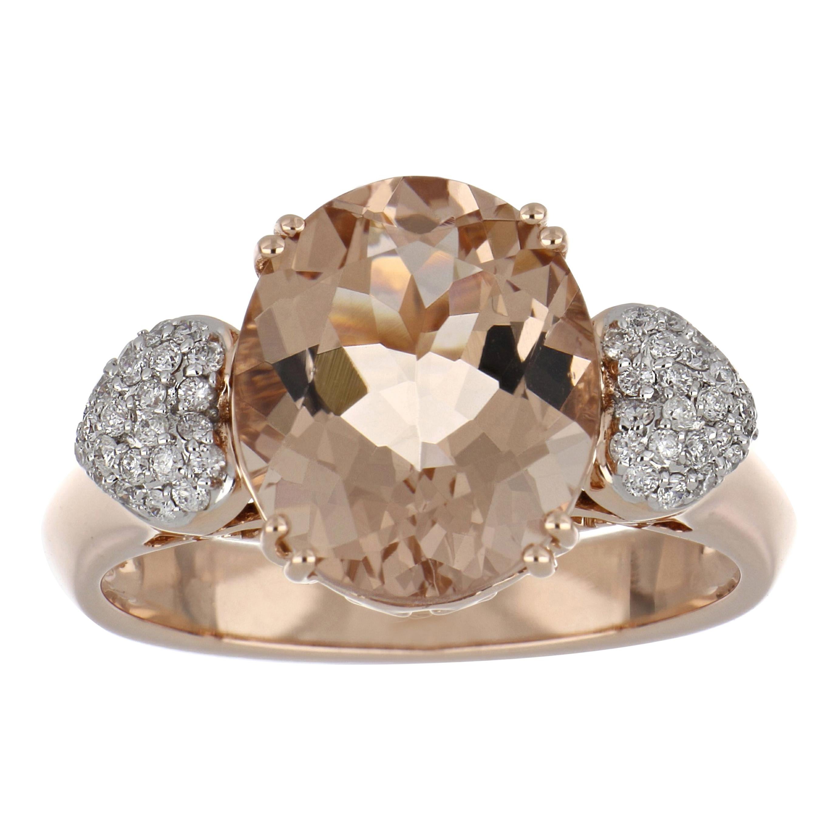 4.12 Carat Morganite Ring with Diamonds in 14 Karat Rose Gold For Sale