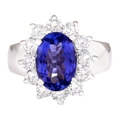 Natural Tanzanite Diamond Ring In 14 Karat White Gold 