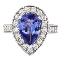 Natural Tanzanite Diamond Ring In 14 Karat White Gold 