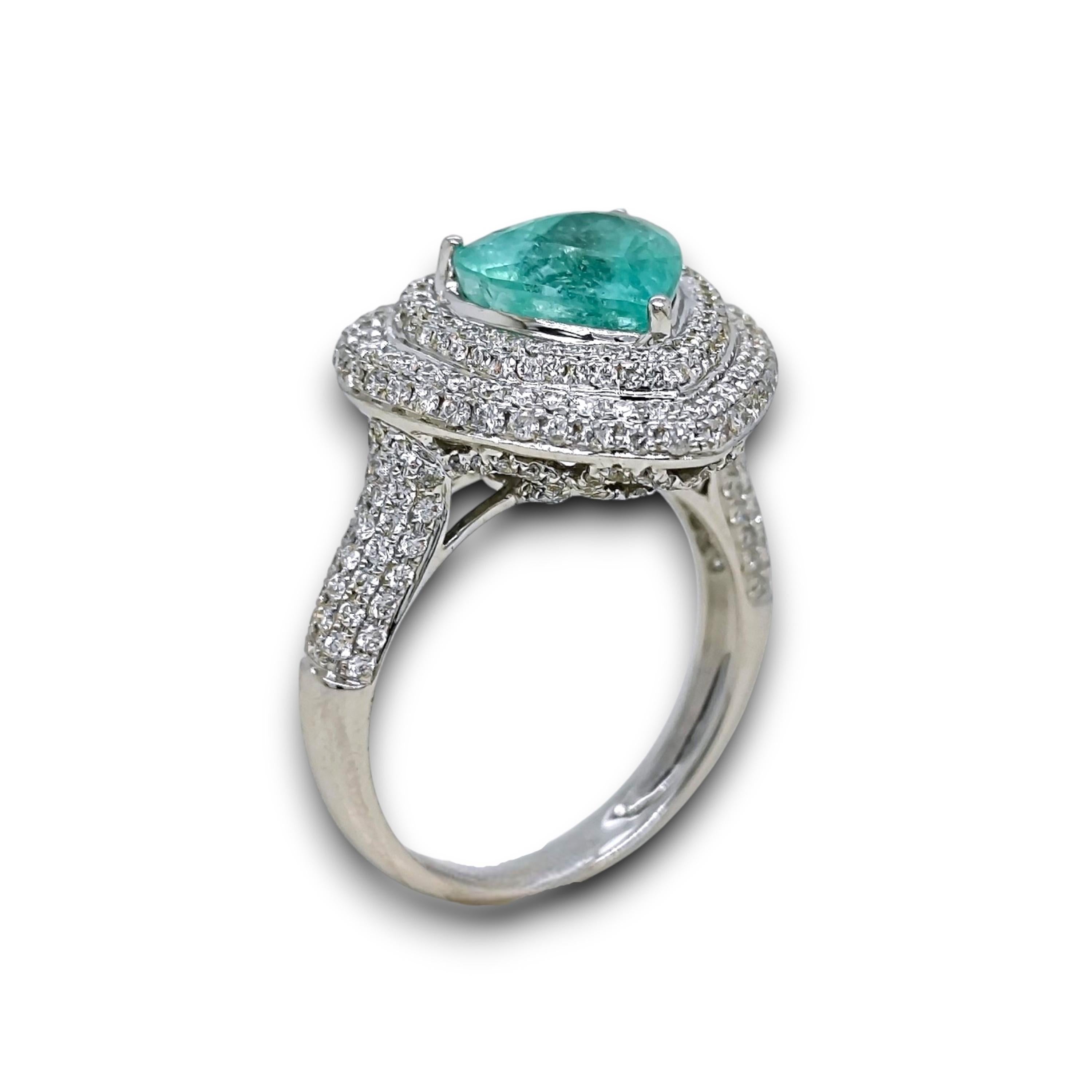 4.12 Carat Neon Blue Heart Paraiba Tourmaline Round Diamond White Gold ring In New Condition For Sale In New York, NY