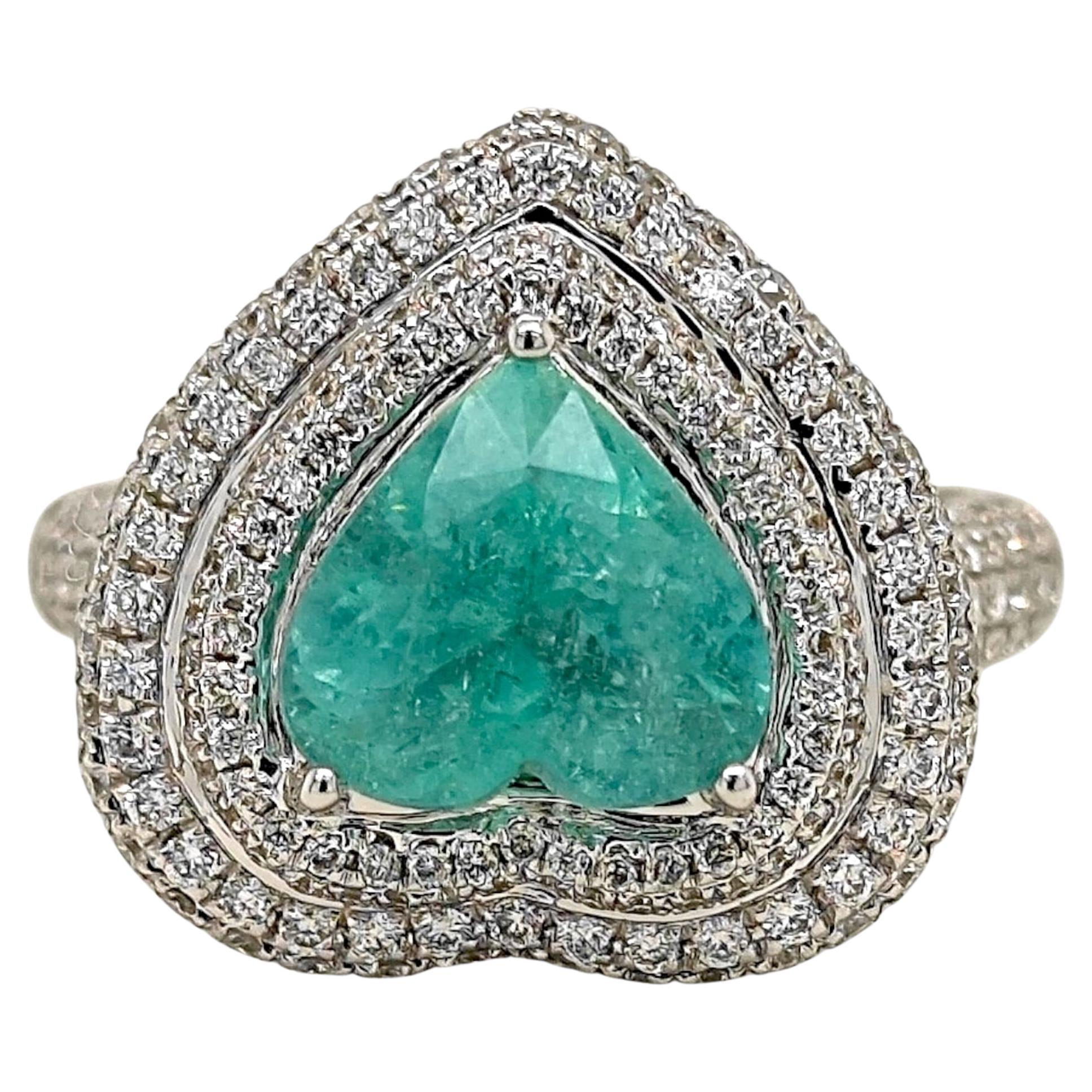 4.12 Carat Neon Blue Heart Paraiba Tourmaline Round Diamond White Gold ring