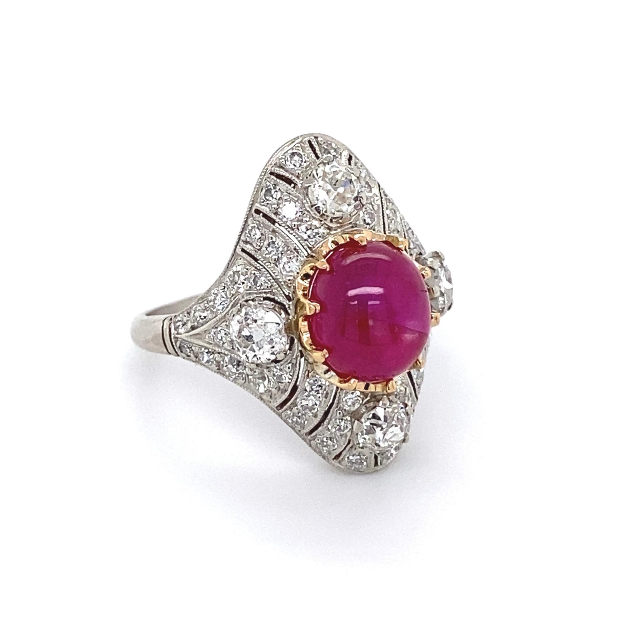 Mixed Cut 4.11 Carat No Heat Burmese Star Ruby Diamond Platinum Ring Estate Fine Jewelry For Sale