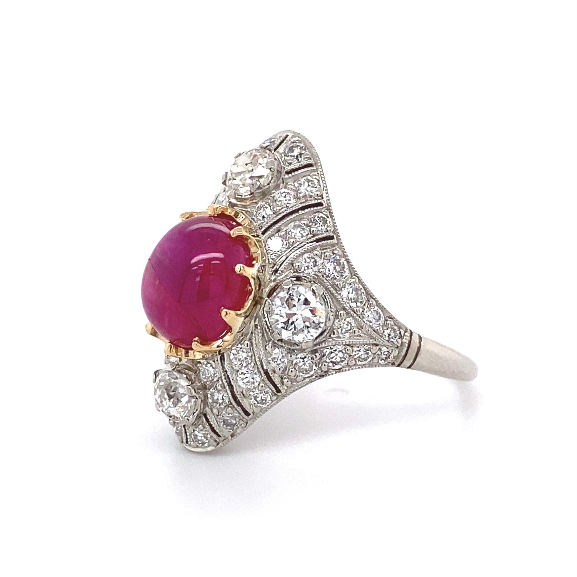 4.11 Carat No Heat Burmese Star Ruby Diamond Platinum Ring Estate Fine Jewelry For Sale 1