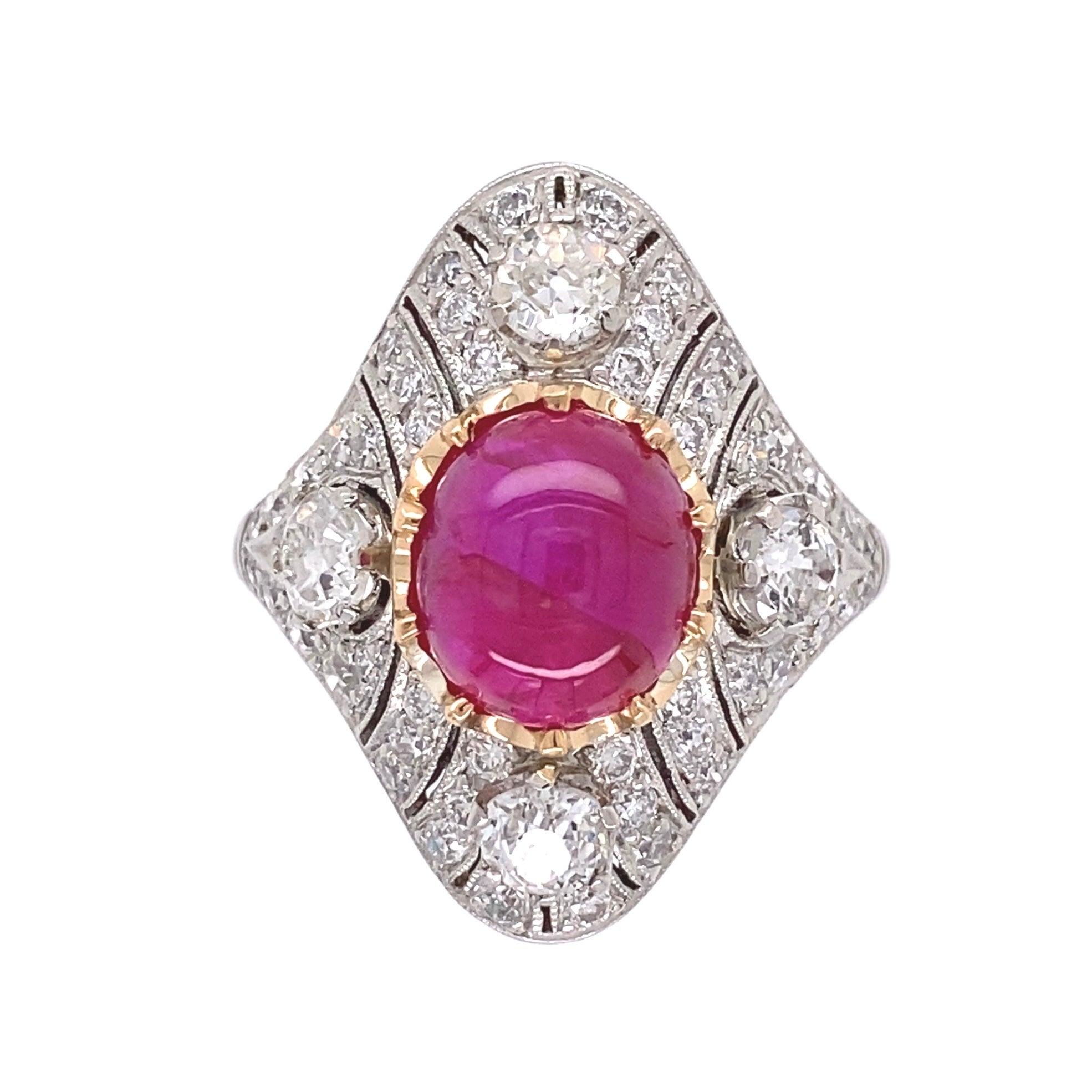 4.11 Carat No Heat Burmese Star Ruby Diamond Platinum Ring Estate Fine Jewelry For Sale
