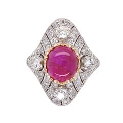 4,11 Carati Senza Calore Burmese Stella Rubino Diamante Anello di Platino Estate Jewelry