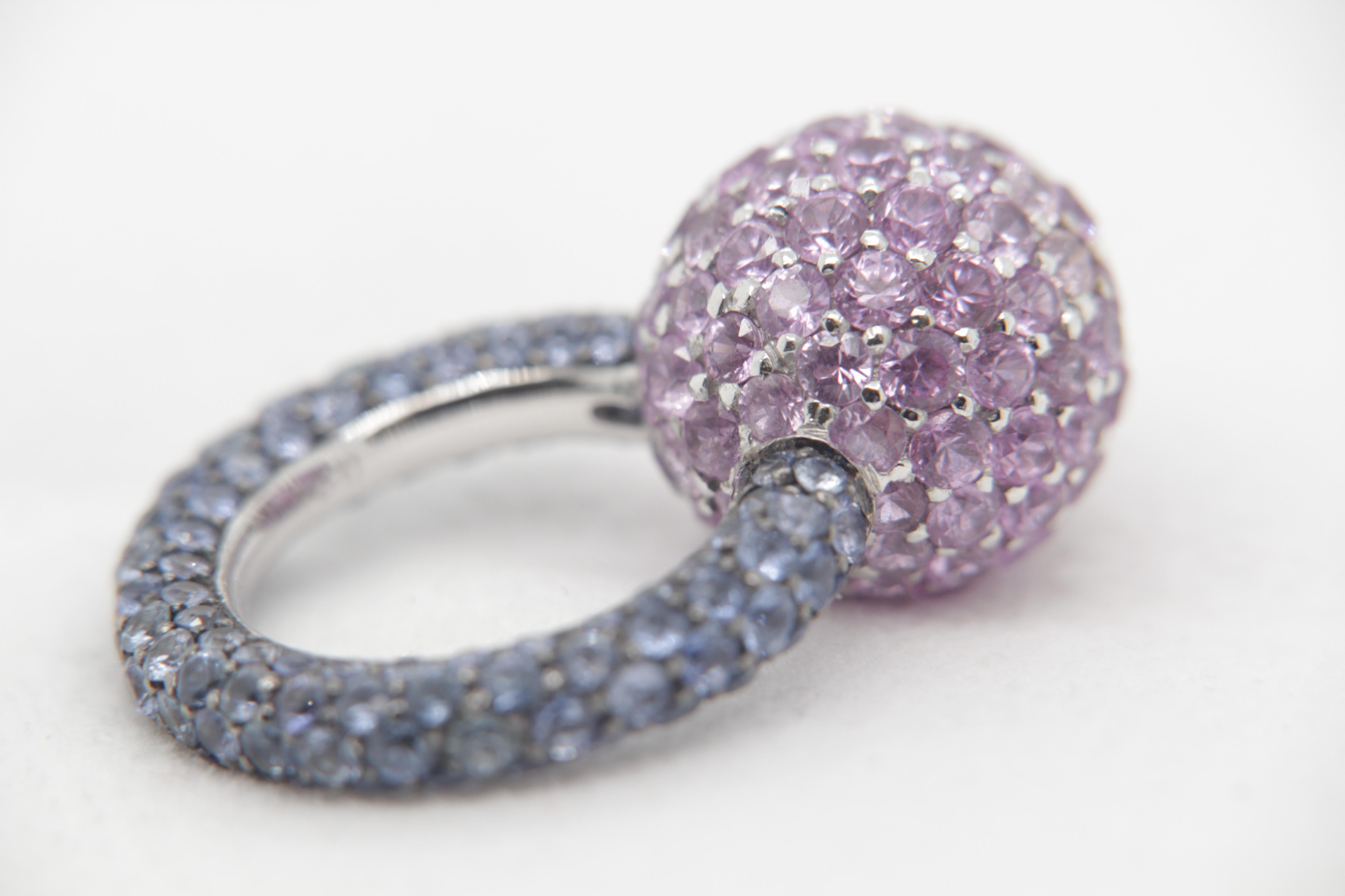 4.12 Carat Pink Sapphire and 1.90 Carat Tanzanite Ring in 18 Karat Gold For Sale 1