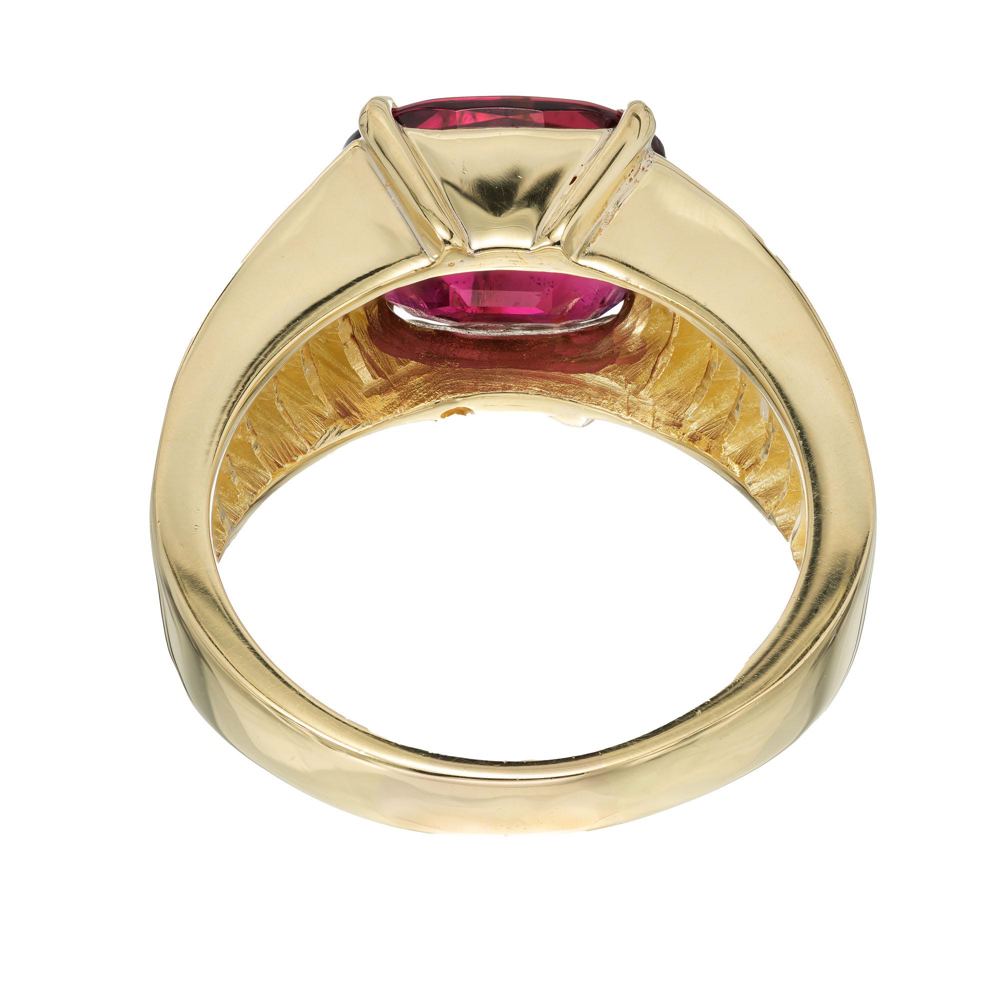 Women's 4.12 Carat Pink Tourmaline Diamond Yellow Gold Engagement Ring For Sale