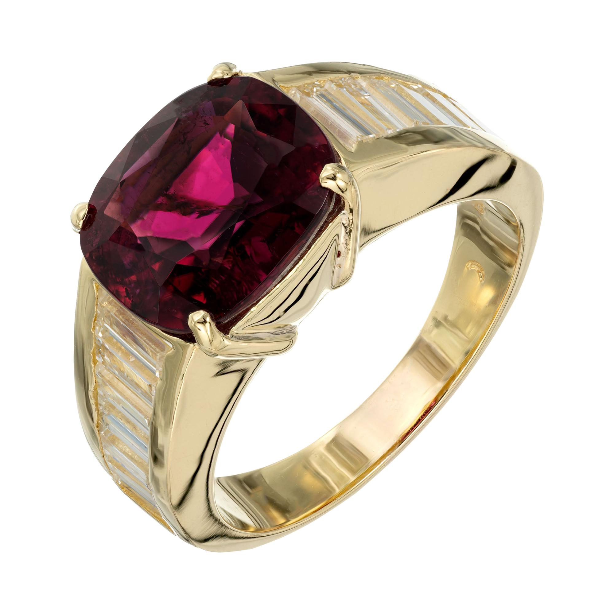 4.12 Carat Pink Tourmaline Diamond Yellow Gold Engagement Ring For Sale