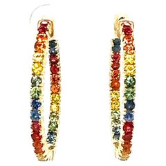 Boucles d'oreilles en or jaune saphir arc-en-ciel 4,12 carats