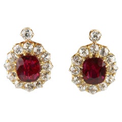 4.12 Carat Unaltered Natural Ruby Yellow Gold Lever-back Diamond Earrings