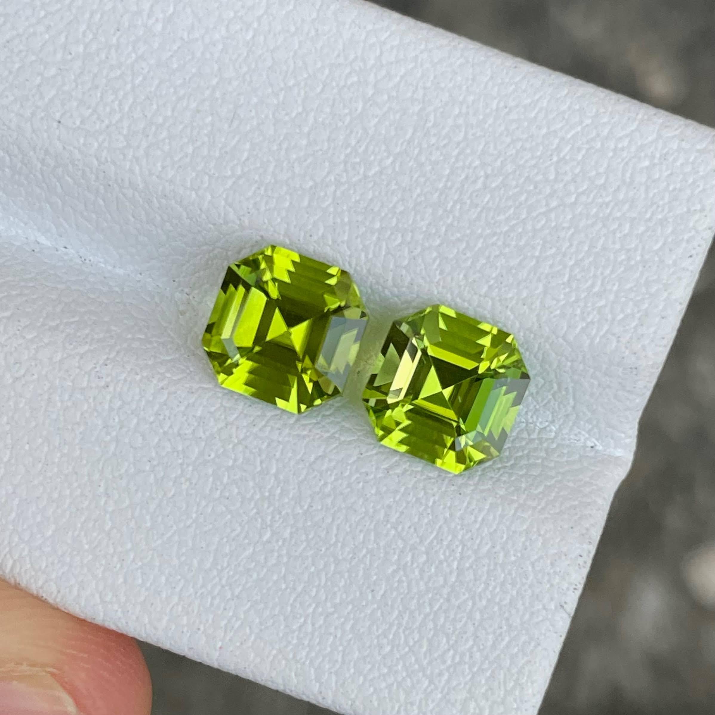 4,12 quilates Peridoto Verde Pareja Talla Asscher Piedra Preciosa Natural Paquistaní Corte Asscher en venta