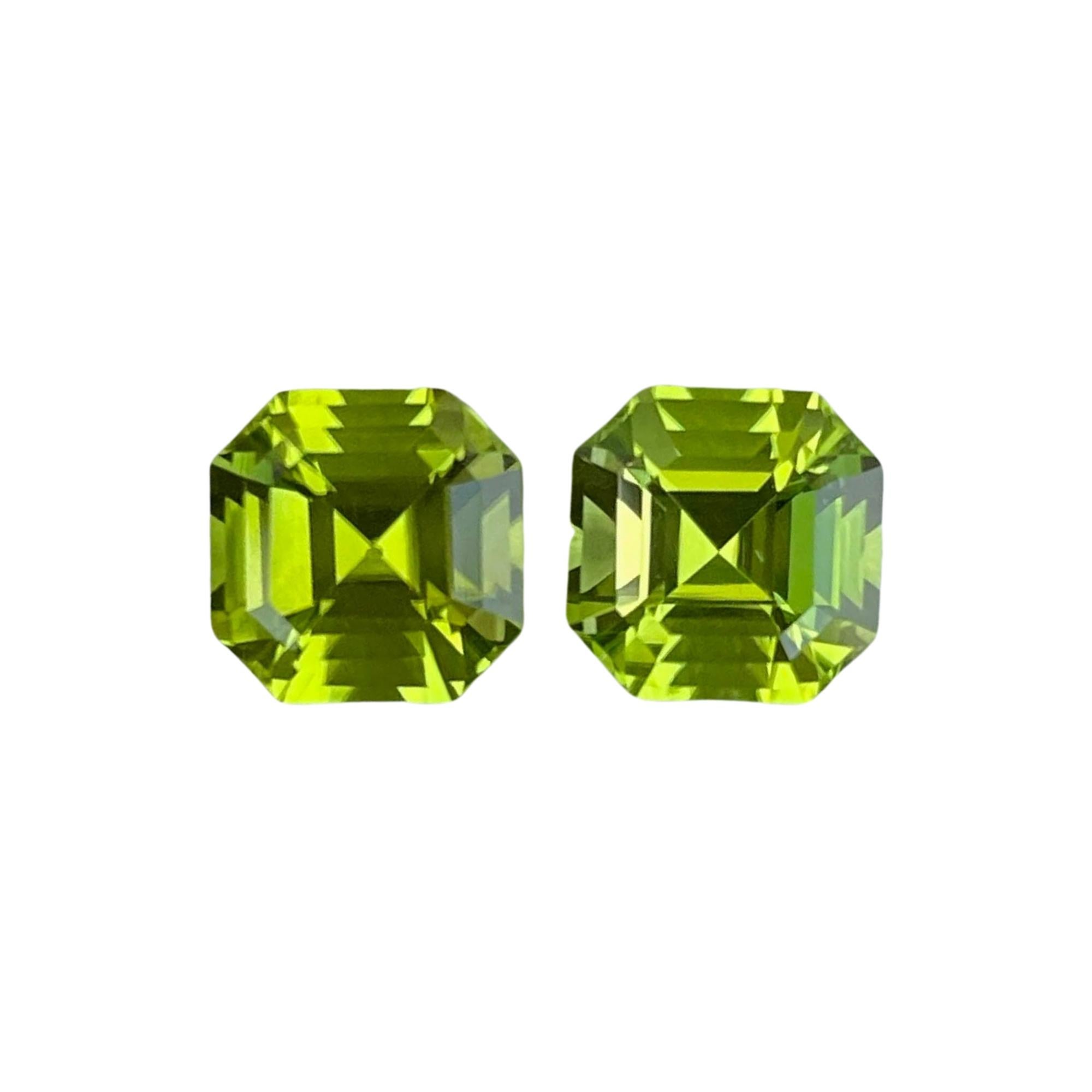 4,12 quilates Peridoto Verde Pareja Talla Asscher Piedra Preciosa Natural Paquistaní en venta 3