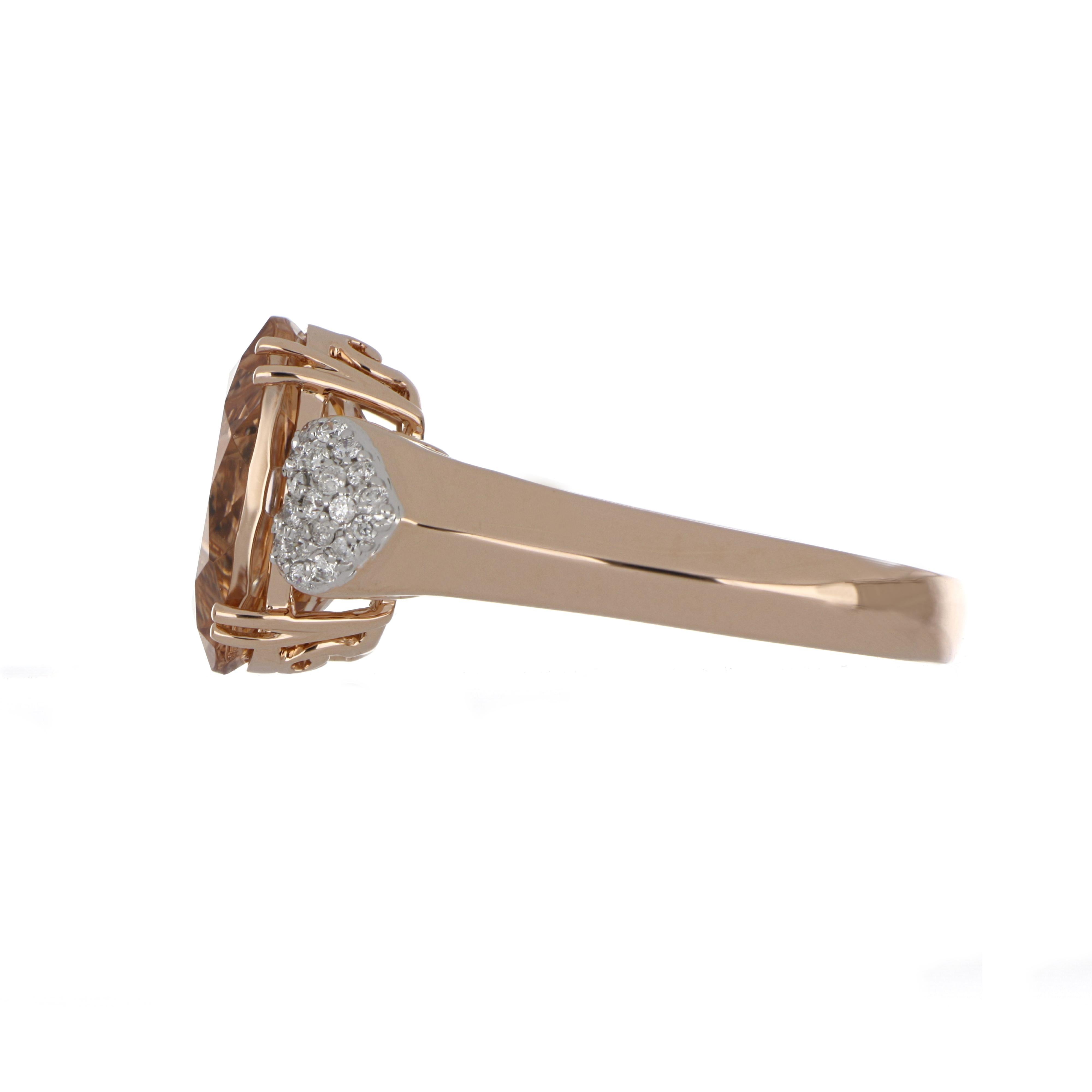 Oval Cut 4.12 Carat Morganite Ring with Diamonds in 14 Karat Rose Gold For Sale