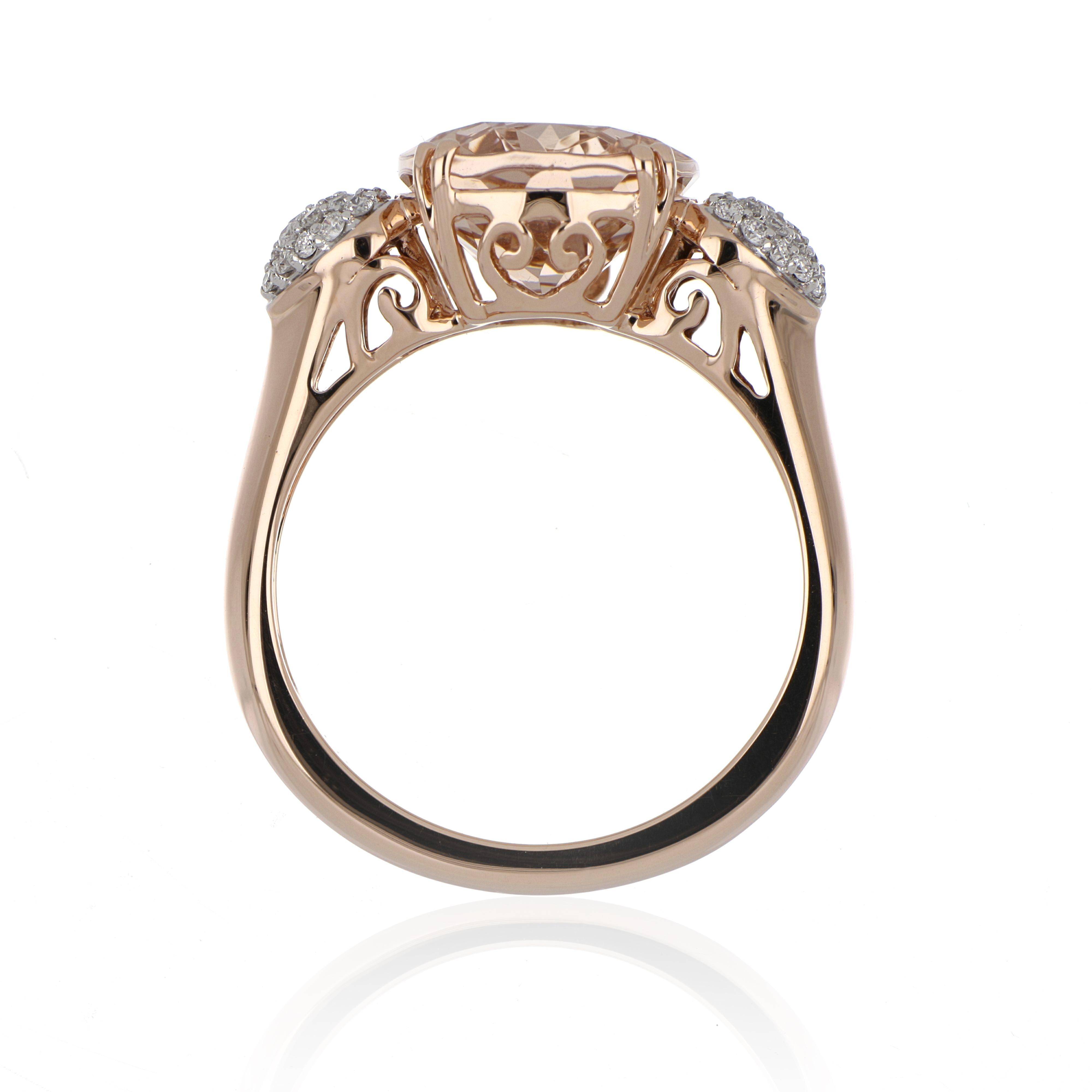 Women's 4.12 Carat Morganite Ring with Diamonds in 14 Karat Rose Gold For Sale