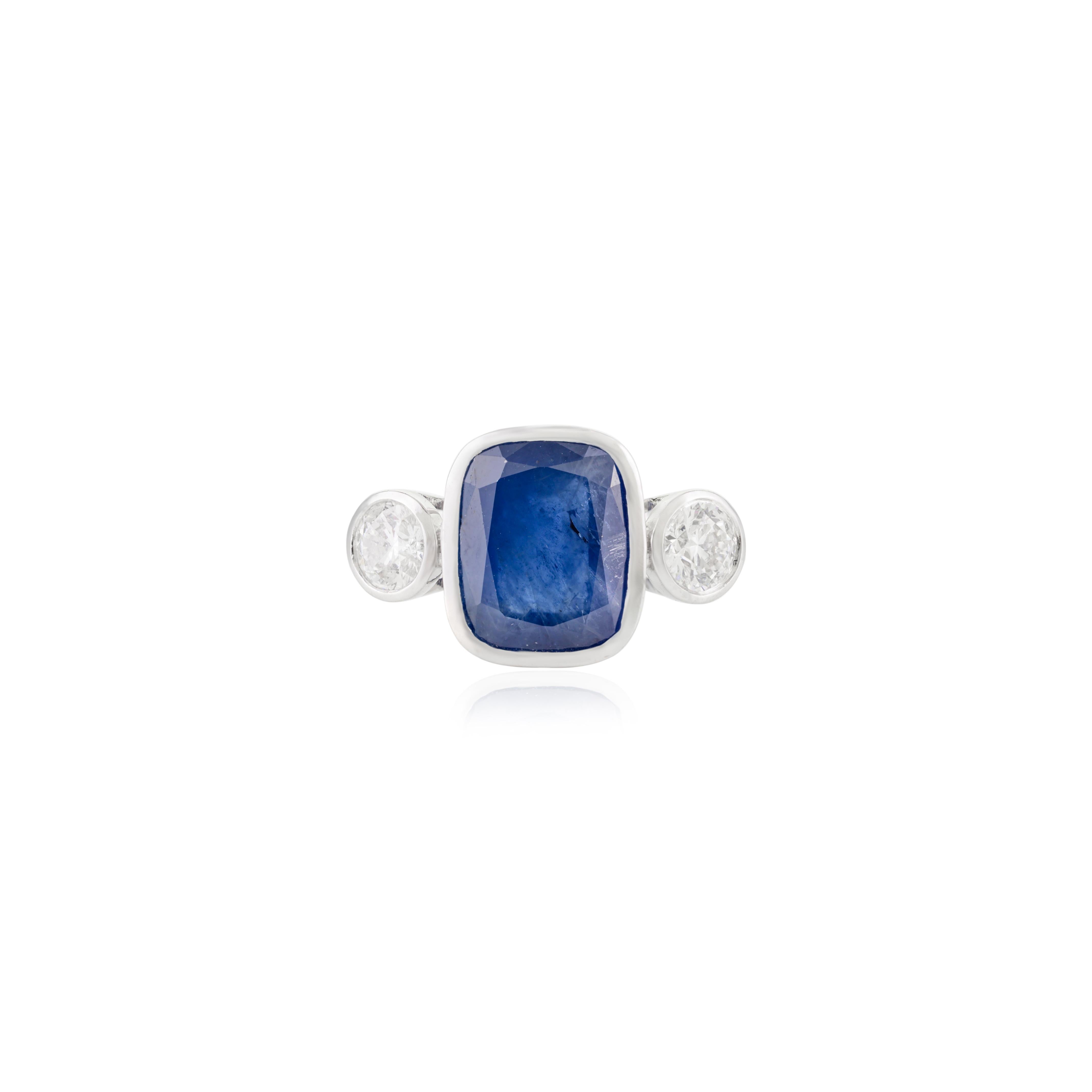En venta: 4,12 ctw Zafiro Azul Diamante Anillo de Tres Piedras en Oro Blanco de 14k Regalo para Mujer  5