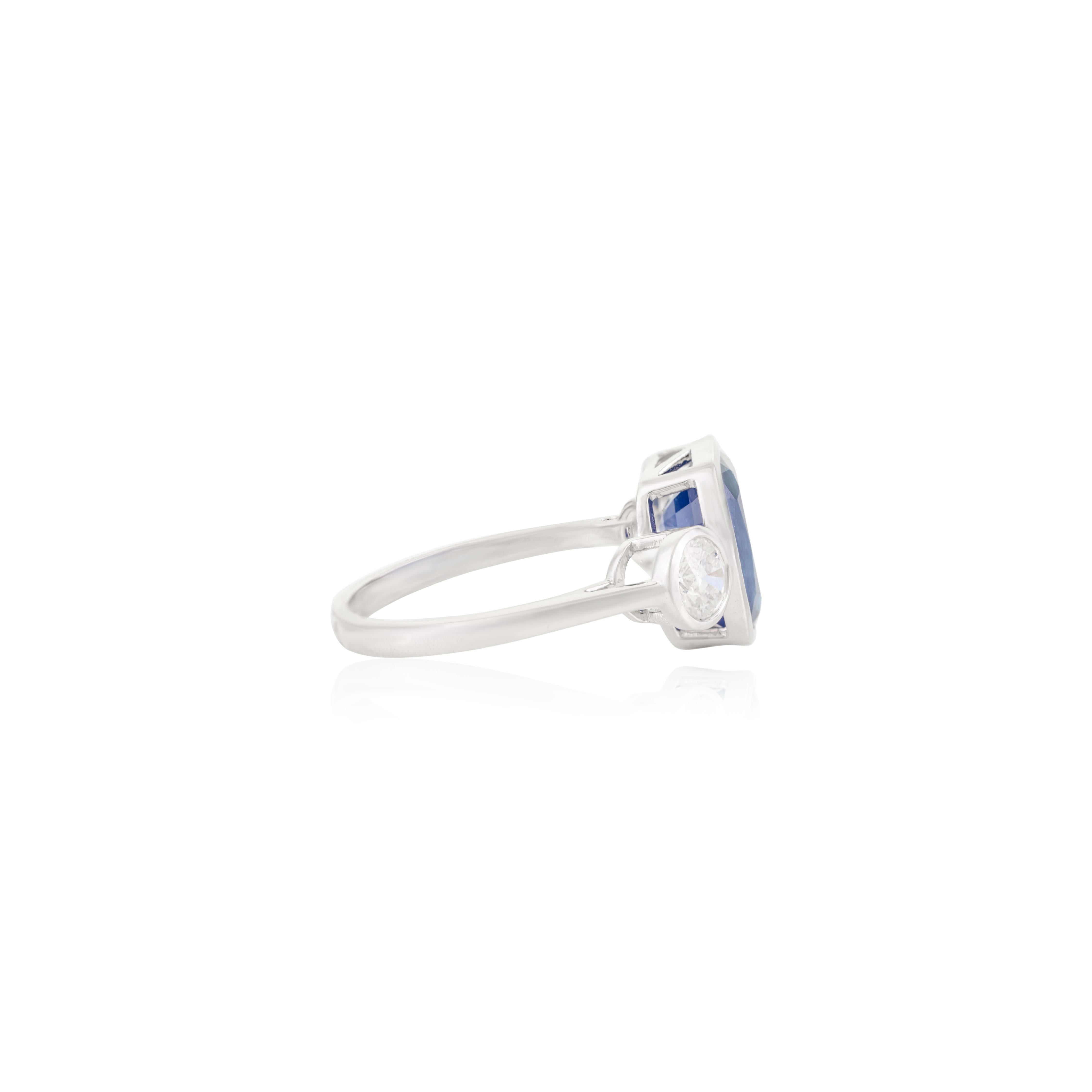 En venta: 4,12 ctw Zafiro Azul Diamante Anillo de Tres Piedras en Oro Blanco de 14k Regalo para Mujer  7