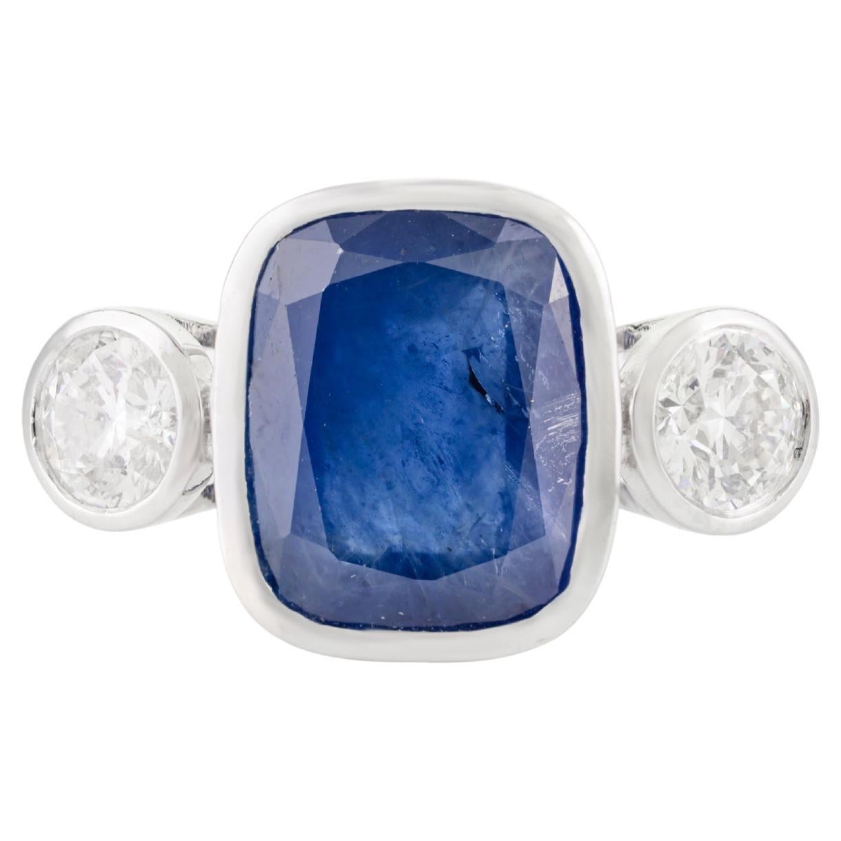 En venta: 4,12 ctw Zafiro Azul Diamante Anillo de Tres Piedras en Oro Blanco de 14k Regalo para Mujer