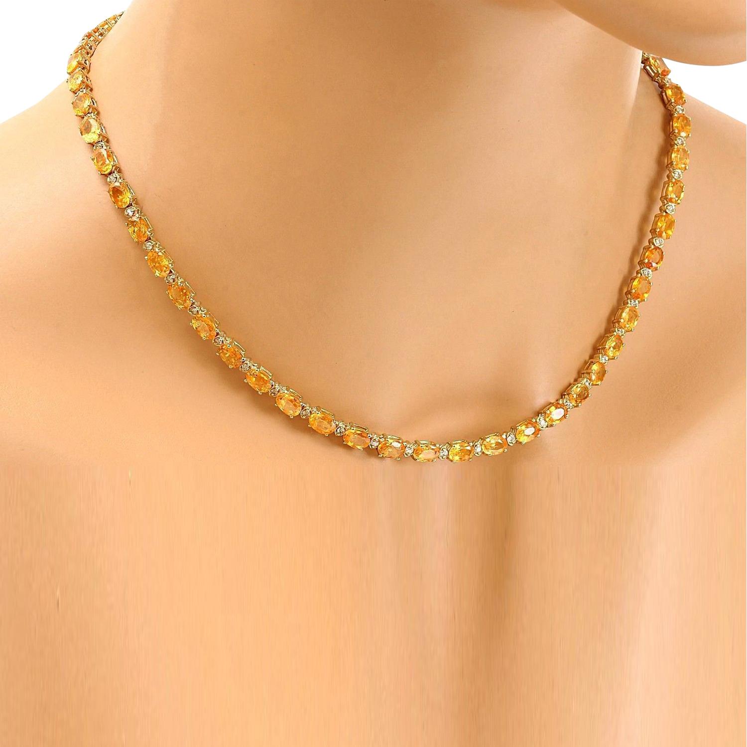41.25 Carat Natural Citrine 14K Solid Yellow Gold Diamond Necklace
 Item Type: Necklace
 Item Style: Tennis
 Item Length: 17 Inches
 Material: 14K Yellow Gold
 Mainstone: Citrine
 Stone Color: Orange
 Stone Weight: 40.00 Carat
 Stone Shape: Oval
