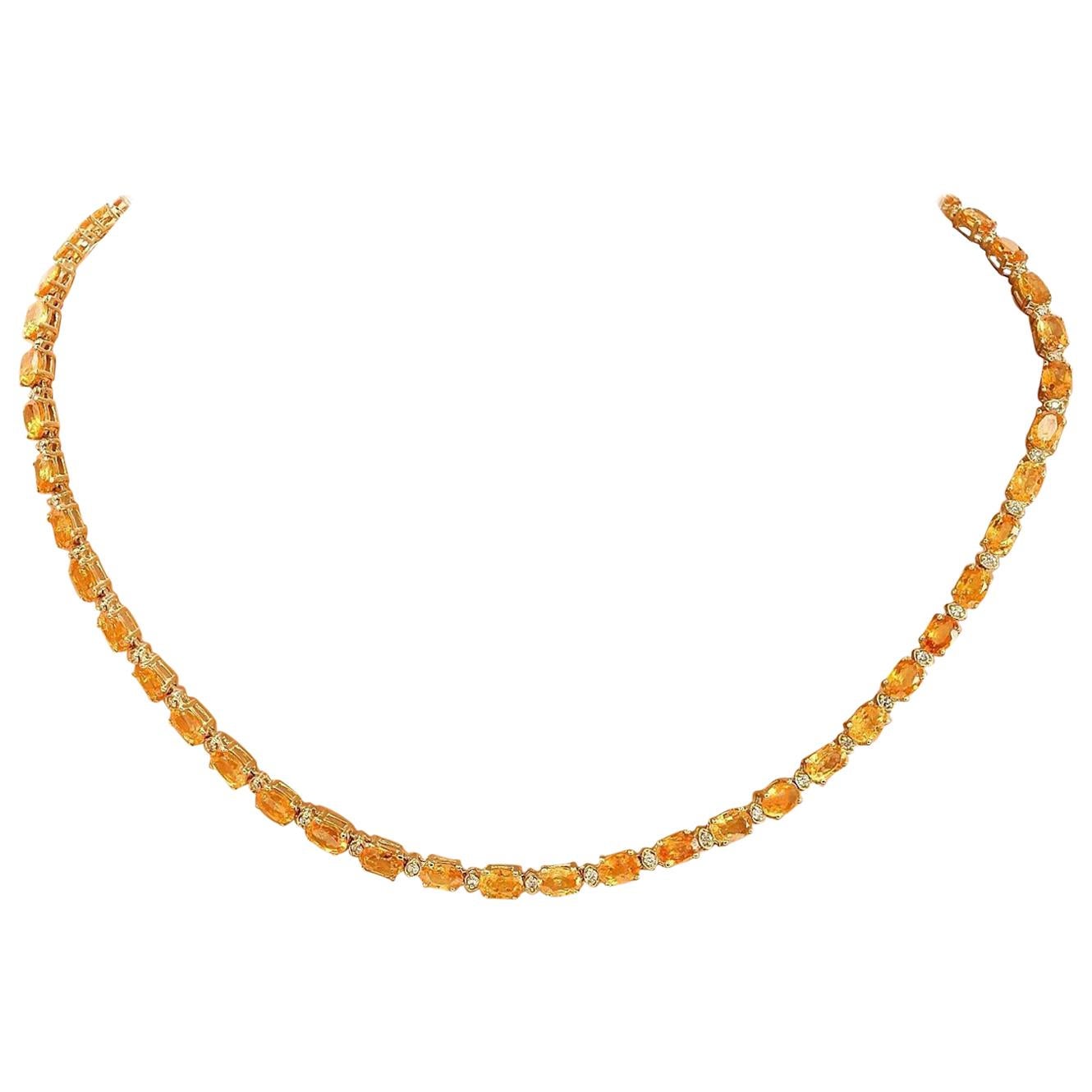 Collier de diamants et citrine en or jaune massif 14 carats 