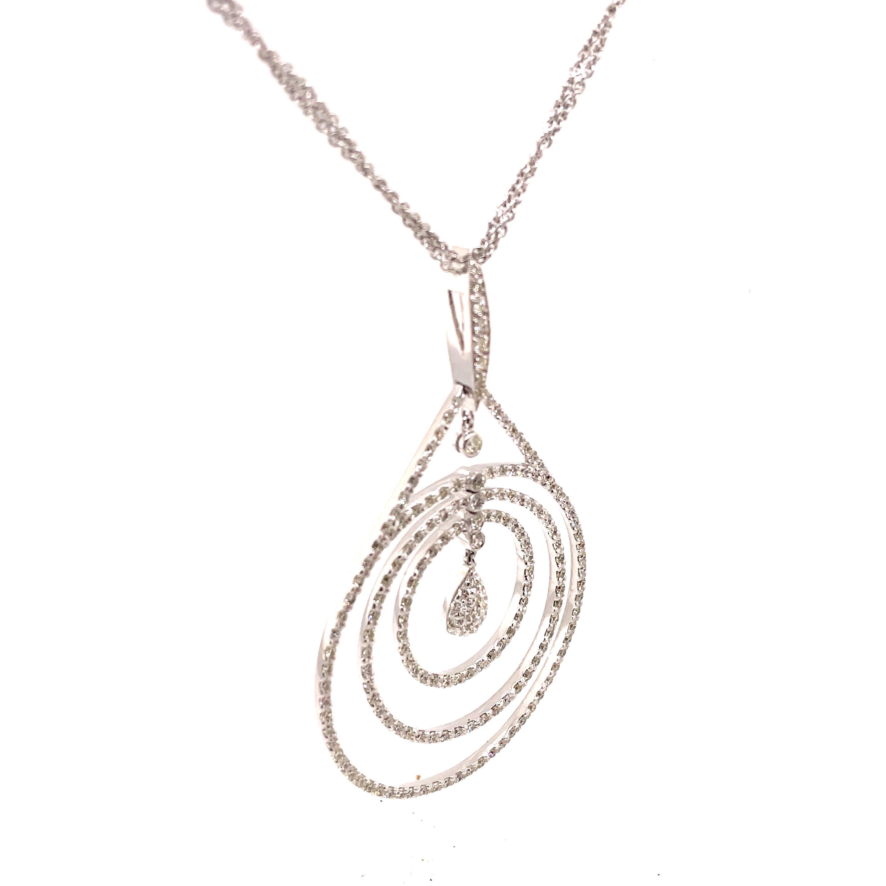 Contemporary 4.12ct Diamond Hoop Pendant Necklace 18k White Gold For Sale
