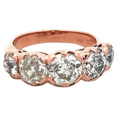 4.12ct Old European Cut M-J Diamond 14K Rose Gold Vintage Five-Stone Ring (bague à cinq pierres)