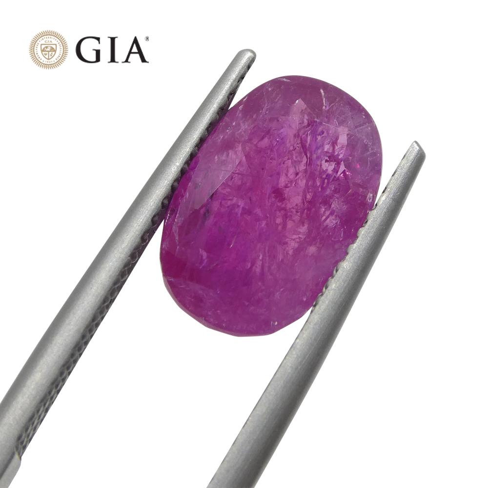 4.12ct Oval Purplish Red Ruby GIA Certified Tajikistan Unheated In New Condition For Sale In Toronto, Ontario