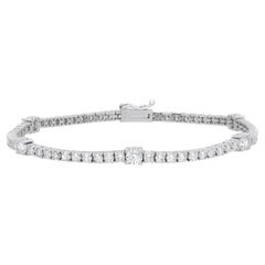 Bracelet tennis en or blanc 14 carats avec diamants taille ronde sertis à la broche de 4,12 carats, 7 pouces