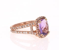 4.13 Carat Amethyst Diamond 14 Karat Rose Gold Ring