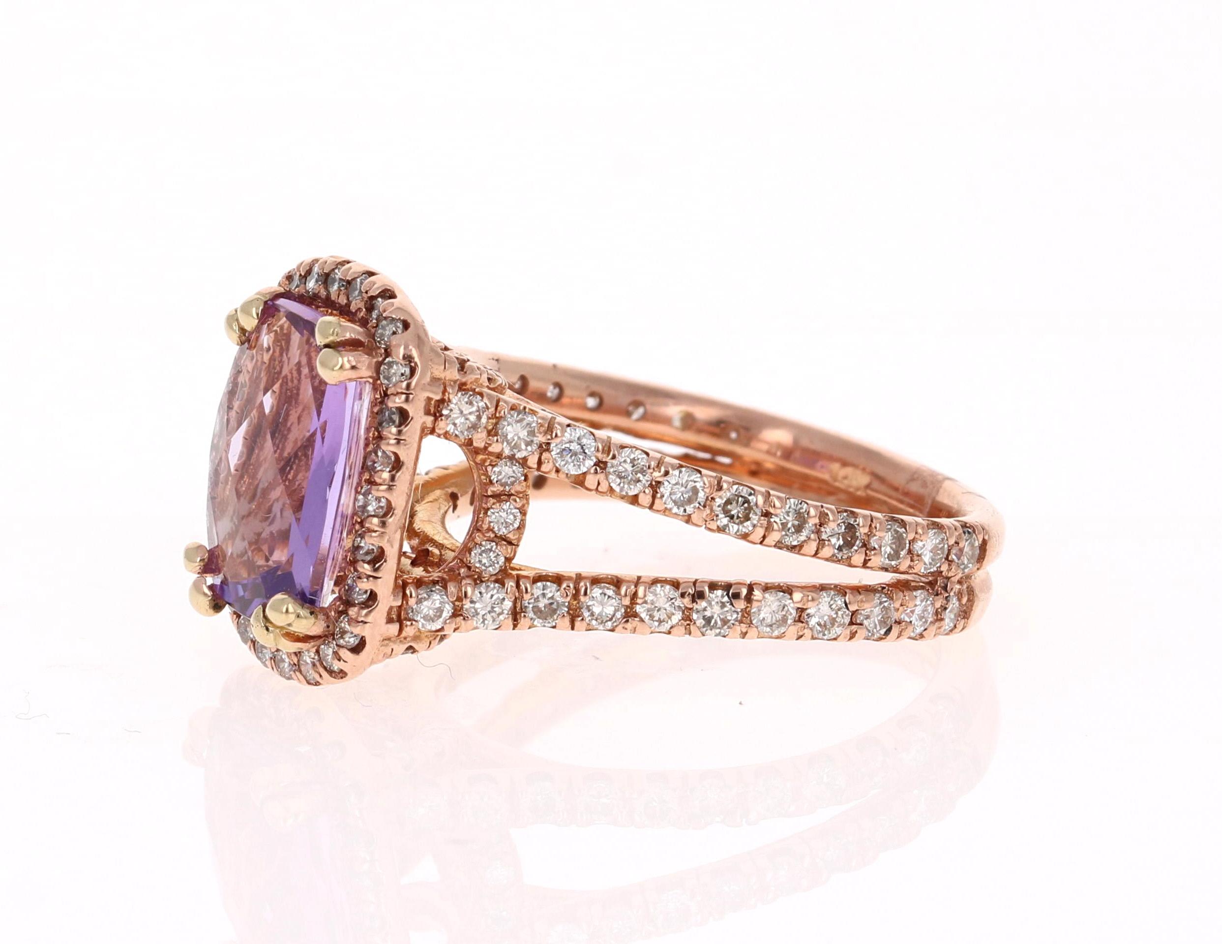 Contemporary 4.13 Carat Amethyst Diamond 14 Karat Rose Gold Ring For Sale