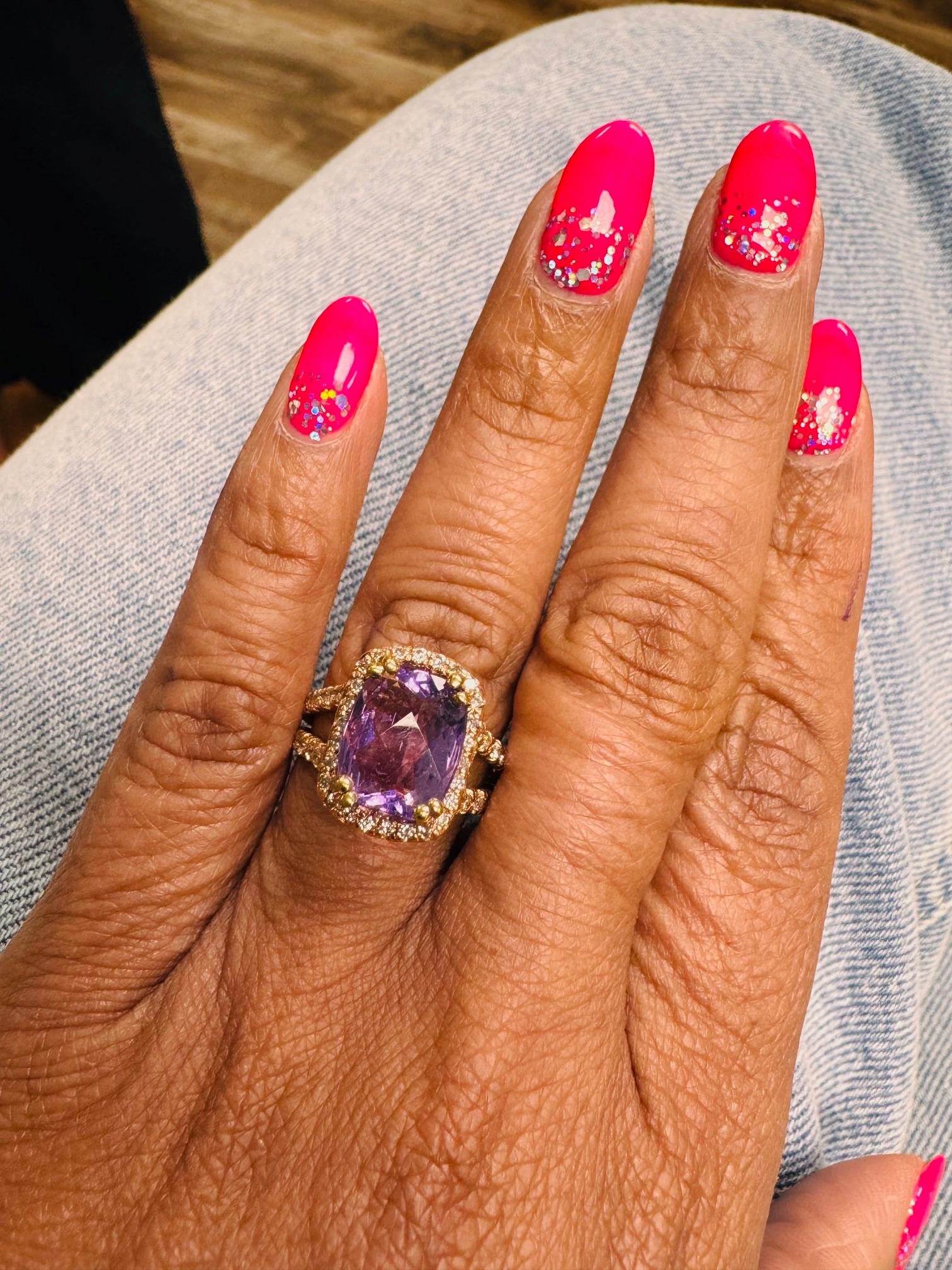 4.13 Carat Amethyst Diamond 14 Karat Rose Gold Ring In New Condition For Sale In Los Angeles, CA