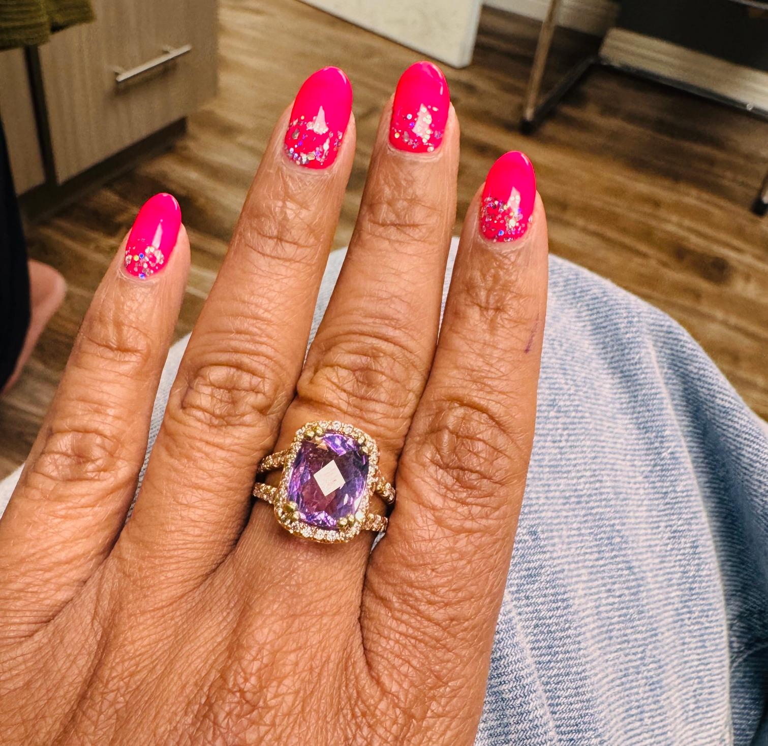Women's 4.13 Carat Amethyst Diamond 14 Karat Rose Gold Ring For Sale