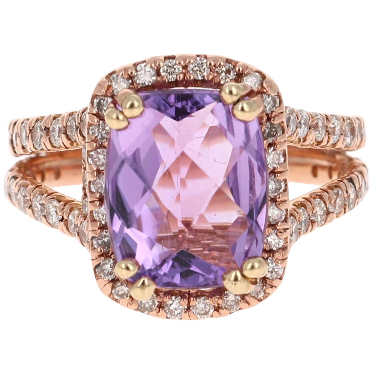 4.13 Carat Amethyst Diamond 14 Karat Rose Gold Ring