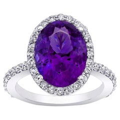 4.13 Carat Amethyst Diamond Ring 14 Karat White Gold